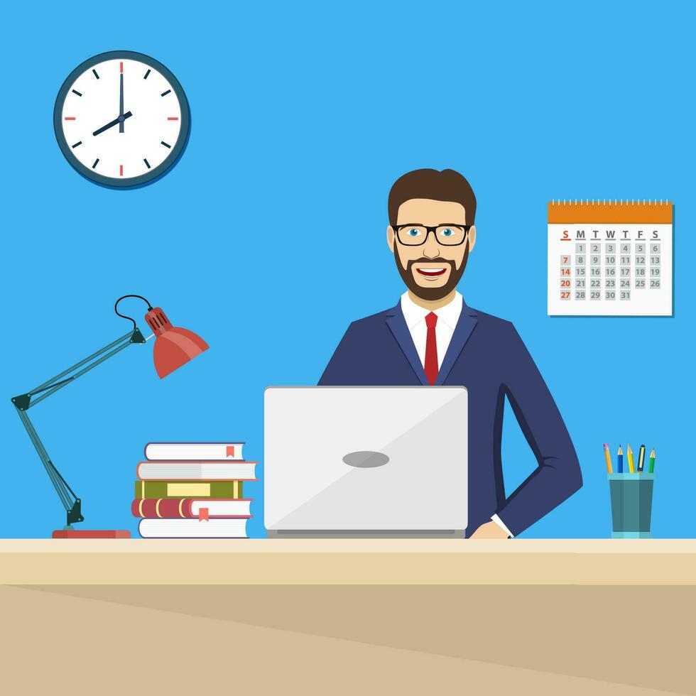 business-man-sitting-desk-working-laptop-vector