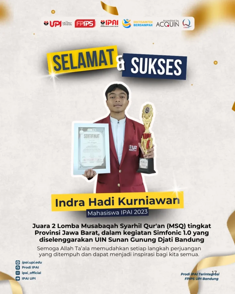 Mahasiswa Program Studi Ilmu Pendidikan Agama Islam UPI Meraih Juara 2 Lomba Musabaqah Syarhil Qur'an Tingkat Provinsi Jawa Barat