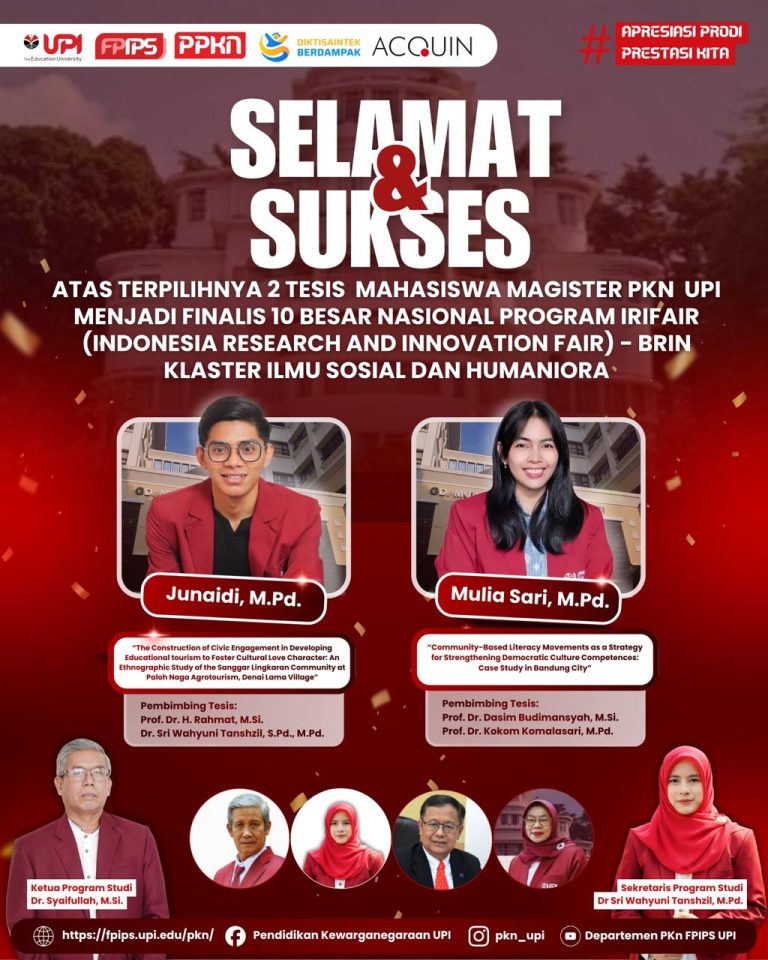 Dua Mahasiswa Magister PKn UPI Lolos 10 Besar Nasional IRIFair BRIN 2026