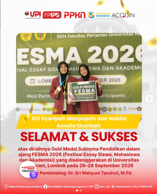 Mahasiswa PKn UPI Raih Gold Medal Subtema Pendidikan pada FESMA 2026 di Lombok