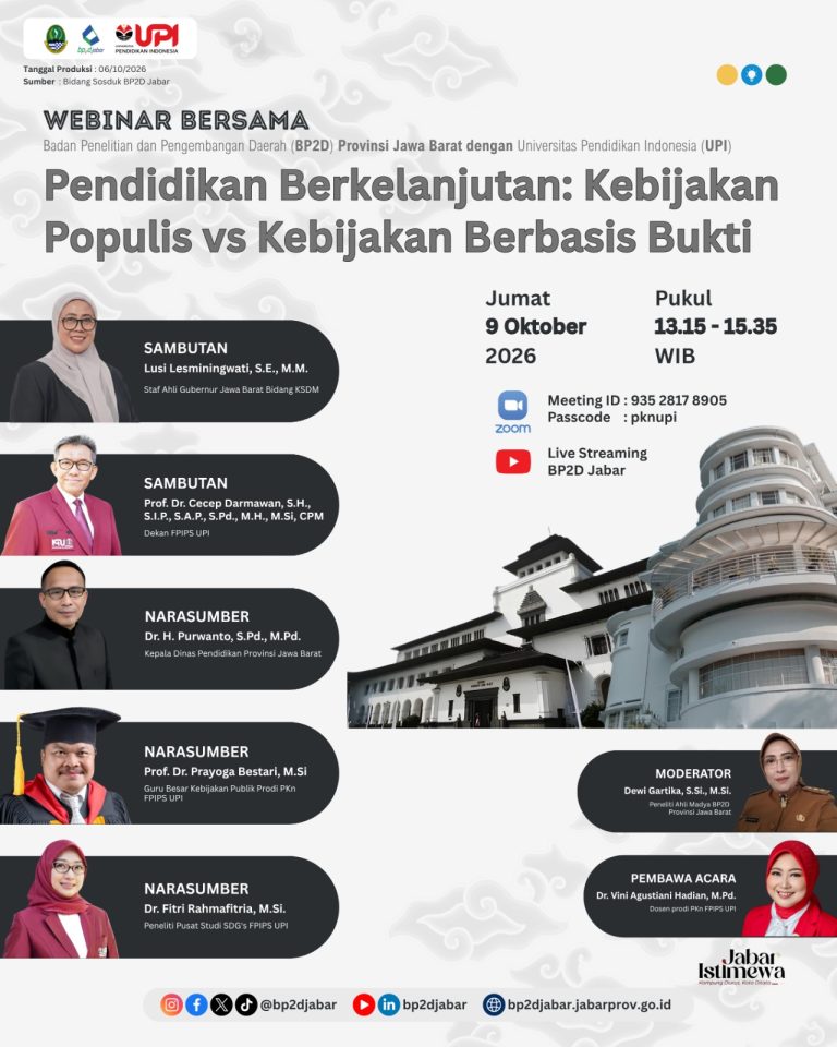 Prodi PKn FPIPS UPI, BP2D Jabar, dan Pusat Kajian SDGs FPIPS UPI Gelar Webinar Bersama tentang Kebijakan Pendidikan Berkelanjutan Berbasis Bukti